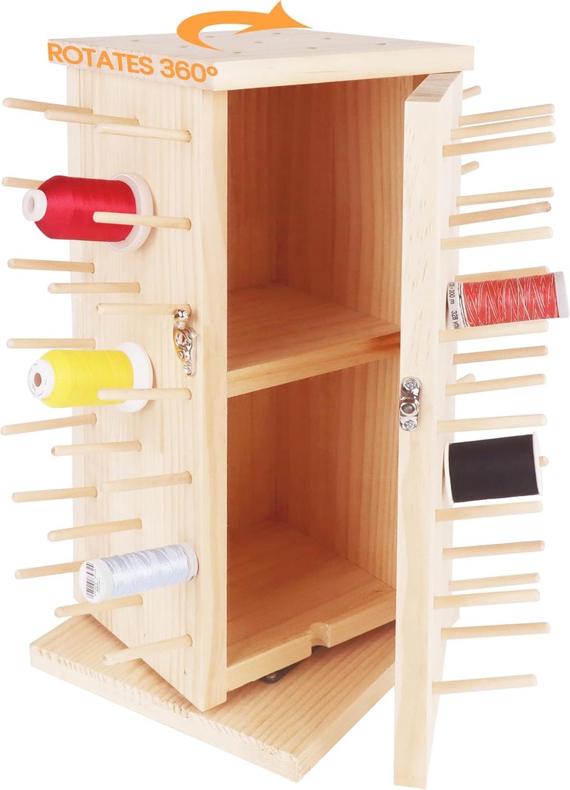 New brothread 93 Spools (DIY) 360° Fully Rotating Wooden Thread Rack/Thread Holder Organizer with Inner Storage Compartments for Sewing, Quilting, Embroidery, Hair-braiding and Jewelry - Image 1